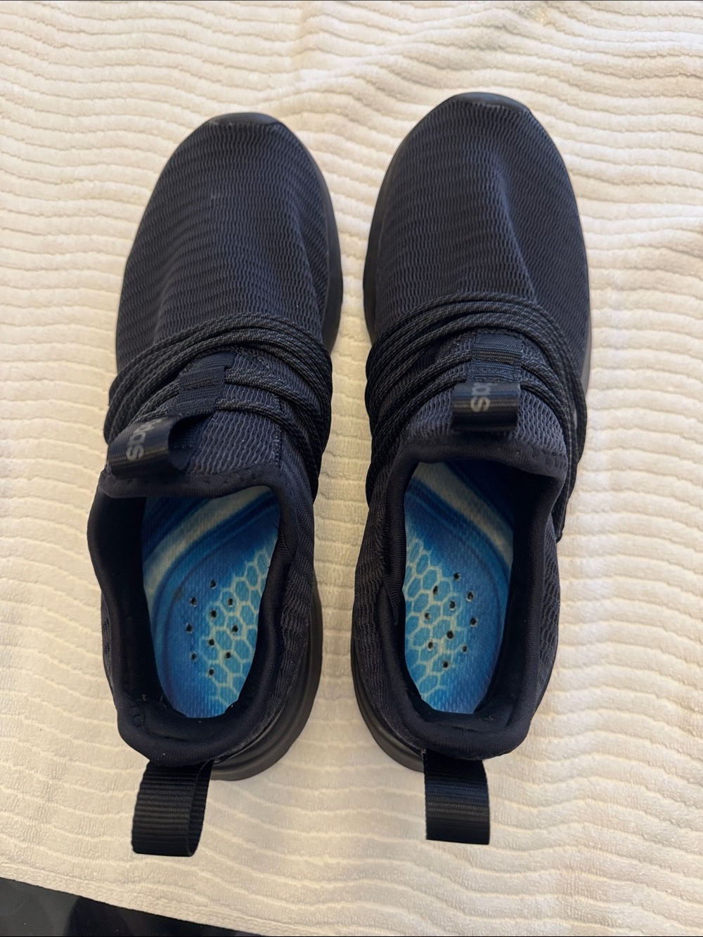 adidas Black Slip-On Knit Trainers with Blue Insole